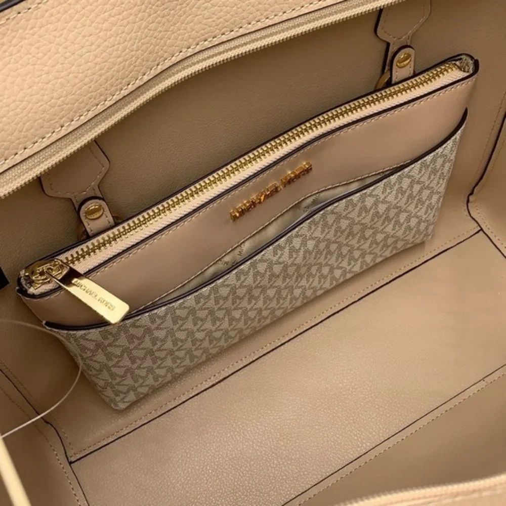 Michael Kors Maisie Large Pebbled Leather 3-in-1 Tote Bag Buff Signature Multi - Picture 3 of 16